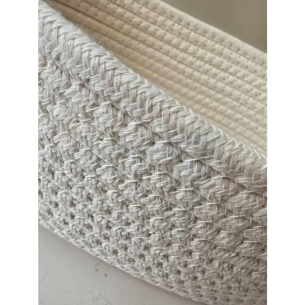 Cotton Rope Basket Oval White-Basket Only